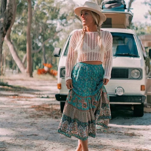 Boho Gypsy Floral Print Midi Skirt - Picture 3 of 7